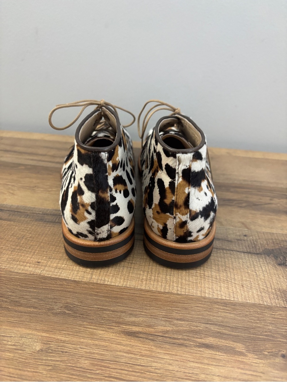 Nord Elite Shoes Leopard Print Pony Hair Lace Up Ankle Boots - Picture 7 of 10